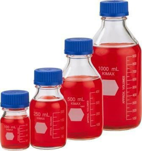 Frasco para Laboratorio Gl 45 C/ Tapa  (Azul) y Anillo de Polipropileno