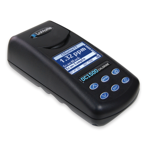 Colorímetro de cloro (libre y total) modelo DC1500, reactivos en tabletas DPD. LaMotte