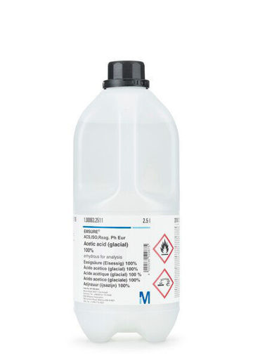 Ácido acético (glacial) 100%, anhidro pa EMSURE® ACS,ISO,Reag. Ph Eur, 2,5 litros. Merck