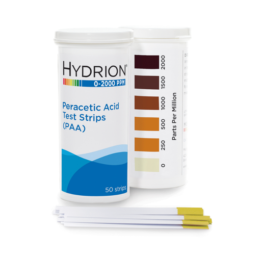 Tira de medición de ácido peracético (PAA), 0 a 2000 ppm, 50 tiras. Hydrion