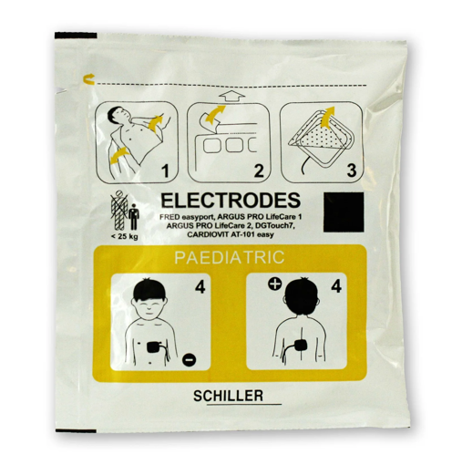 Electrodo parche desechable Pediátrico para Desfibrilador FRED PA-1. Schiller