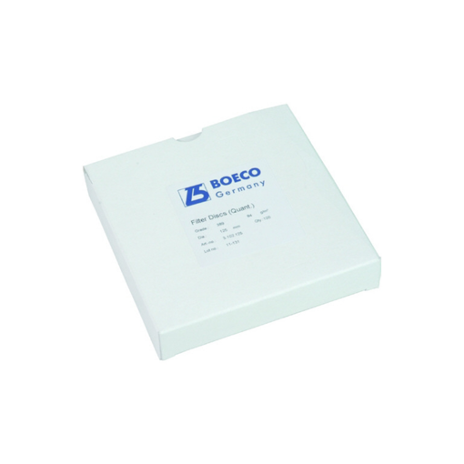 Papel filtro grado 389, cuantitativo, sin cenizas, banda blanca. Boeco