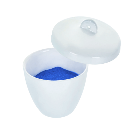 Crisol, porcelana, forma alta, con tapa. Eisco