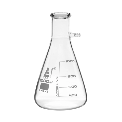 Erlenmeyer para vacío, vidrio, conector vidrio, graduado. Eisco