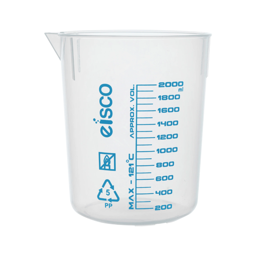 Vaso de precipitado, plástico, forma baja, con pico, graduado. Eisco