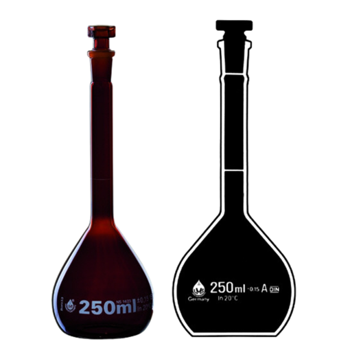 Balón volumétrico, vidrio ámbar, con tapón, clase A. LMS