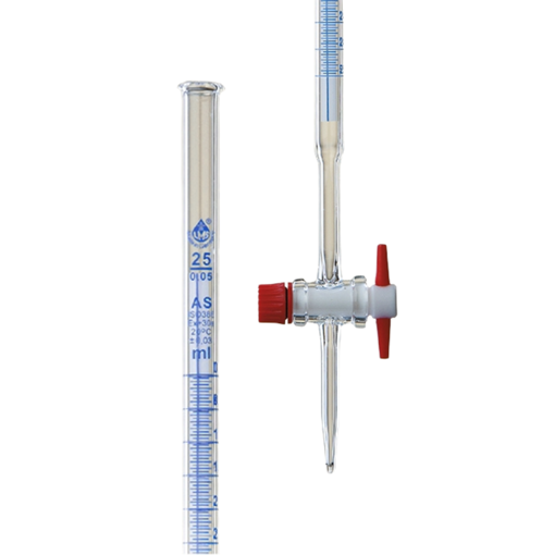 Bureta, vidrio, clase A, llave PTFE, certificado x lote. LMS