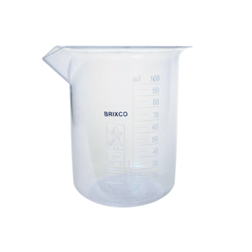 Vaso de precipitado forma baja, plástico, graduado con pico, x paquete. Brixco