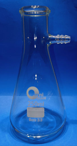 Erlenmeyer, vidrio, para vacío, oliva de vidrio. Omniglass