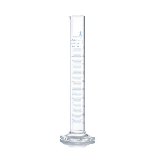 Probeta en vidrio, clase A, graduada, base vidrio, certificado x lote. Normax