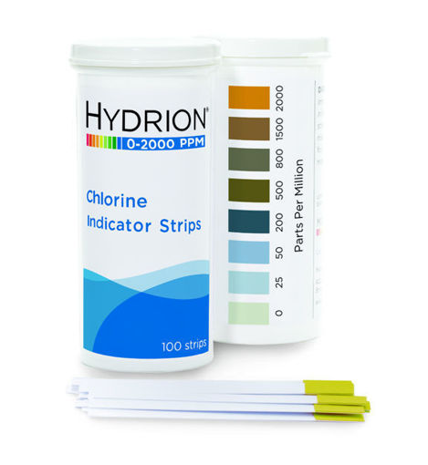 Tira de medición de cloro 0 - 2.000 ppm, 100 tiras, Caja x 6 Unds. Hydrion