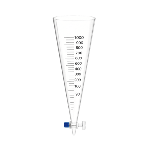 Cono de sedimentación Imhoff, vidrio, con llave, 1000 ml. LMS