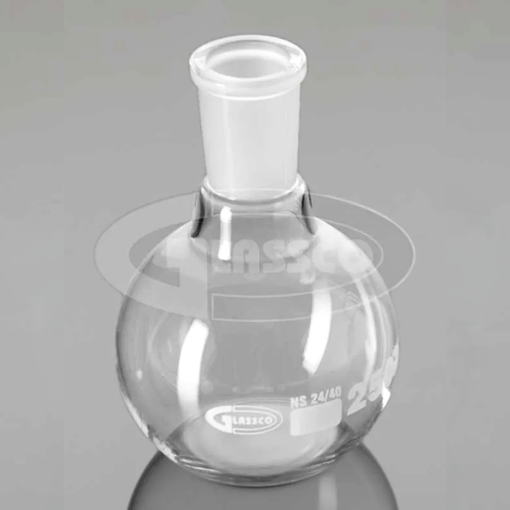 Balón, fondo plano, cuello angosto, boca esmerilada, ASTM E-1403. Glassco