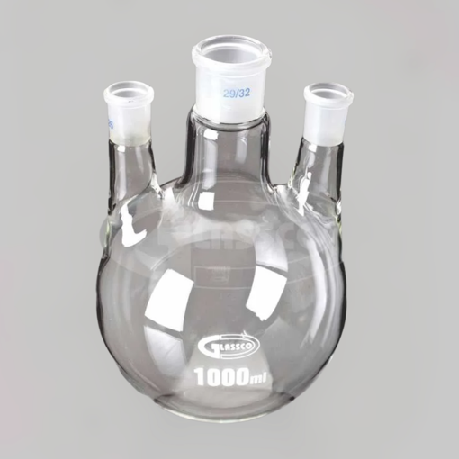 Balón, fondo redondo, 3 bocas paralelas. Glassco