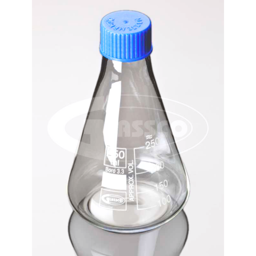 Erlenmeyer cónico, tapa rosca plástica, ASTM. Glassco