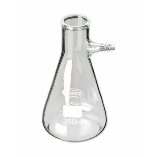 Erlenmeyer, vidrio, para vacío, oliva de vidrio, graduado, ASTM. Glassco