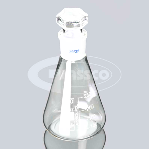 Erlenmeyer, vidrio, cónico, tapón de vidrio. Glassco