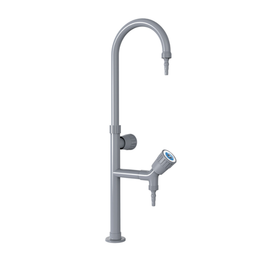 Grifo de laboratorio, cuello de cisne, doble salida de agua, para mesa. TOF