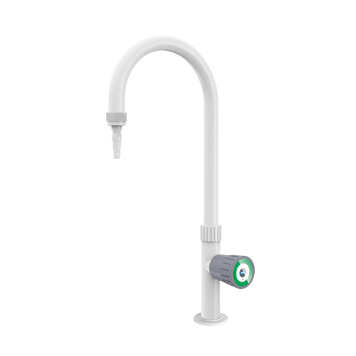 Grifo de laboratorio, PP, para agua destilada, cuello de cisne, una salida, para mesa. TOF