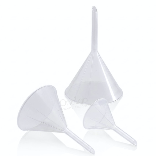 Embudo analítico, plástico, estriado, vástago corto. Kartell