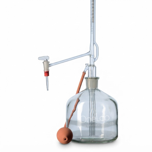 Bureta automática con llave de teflón y frasco clase A. Labscient