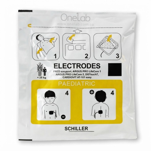 Electrodo parche desechable pediátrico, para desfibrilador FRED PA-1. Schiller