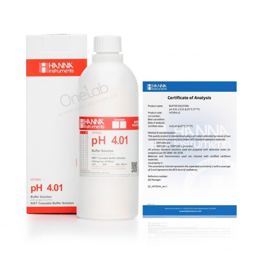 Solución de calibración, pH 4.01, 500 ml. Hanna