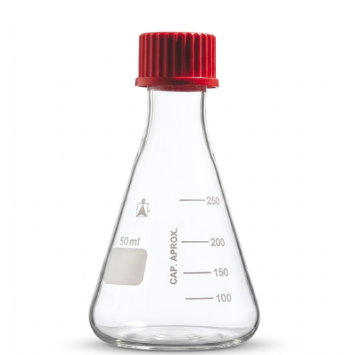 Erlenmeyer, vidrio, graduado, con tapa a rosca. Normax