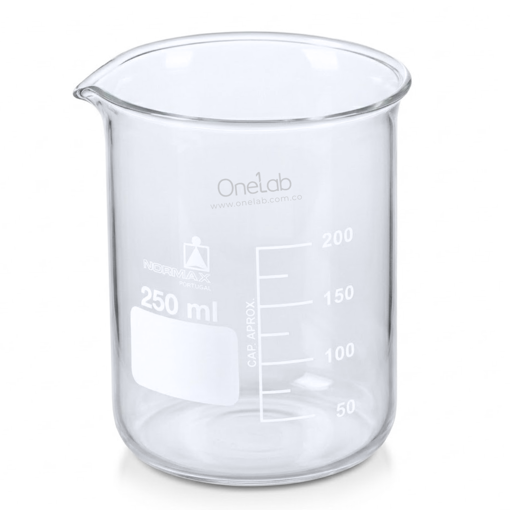 Vaso de precipitado, vidrio, forma baja, graduado, x paquete. Normax